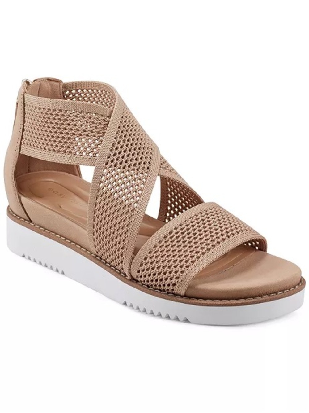 Easy Spirit Wander Beige Knit Crisscross Platform Sandals